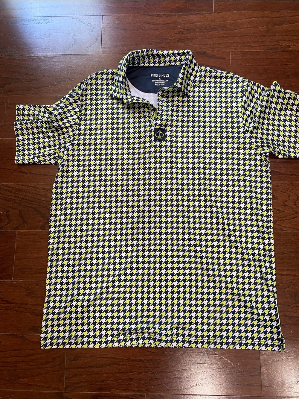 Pins and Aces Golf Co Polo Shirt  Men's XL  Blue Neon Performance Houndstooth